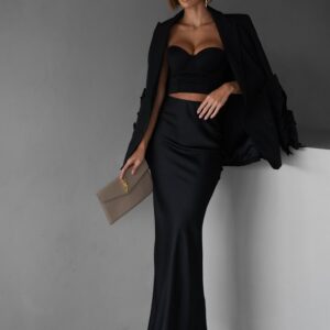 Černá dlouhá saténová sukně REGENORY Velikost: ONESIZE