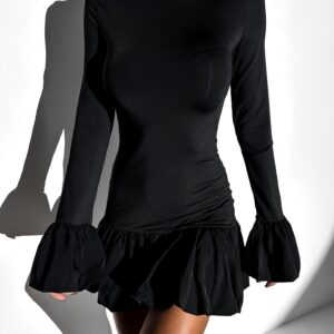 Černé balónové šaty ALFIJA s dlouhým rukávem Velikost: M/L