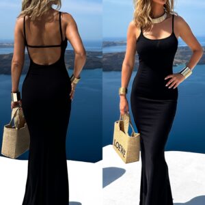 Černé dlouhé basic šaty ERDASET na ramínka Velikost: ONESIZE