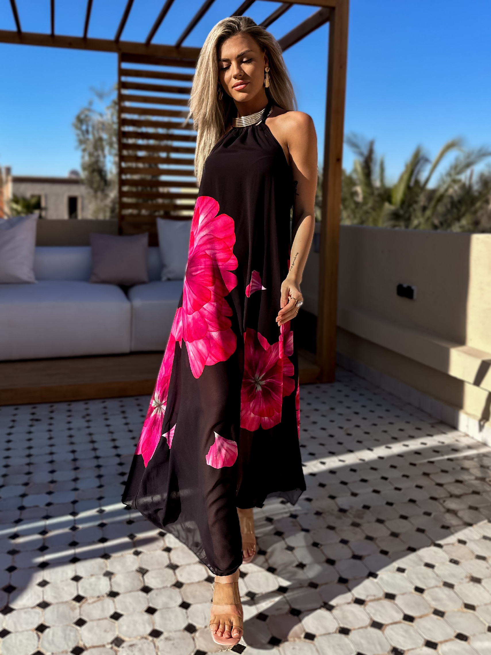 Černé dlouhé elegantní letní šaty GERDINES Velikost: ONESIZE - Obrázek 3