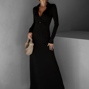 Černé dlouhé košilové šaty ANDROMED Velikost: M/L