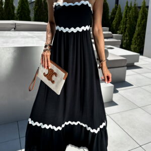 Černé dlouhé maxi šaty BOLLE na ramínka Velikost: ONESIZE