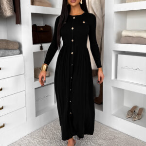 Černé dlouhé svetrové šaty TYMORAE s dlouhým rukávem Velikost: M/L