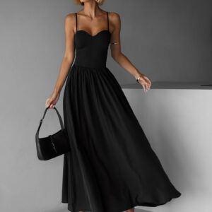 Černé dlouhé vzdušné šaty BONOTA s kapsami Velikost: S/M