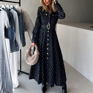 Černé džínové dlouhé šaty HALIJA s páskem Velikost: S/M