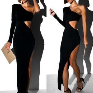 Černé elegantní šaty ALFREDO s průstřihem Velikost: ONESIZE