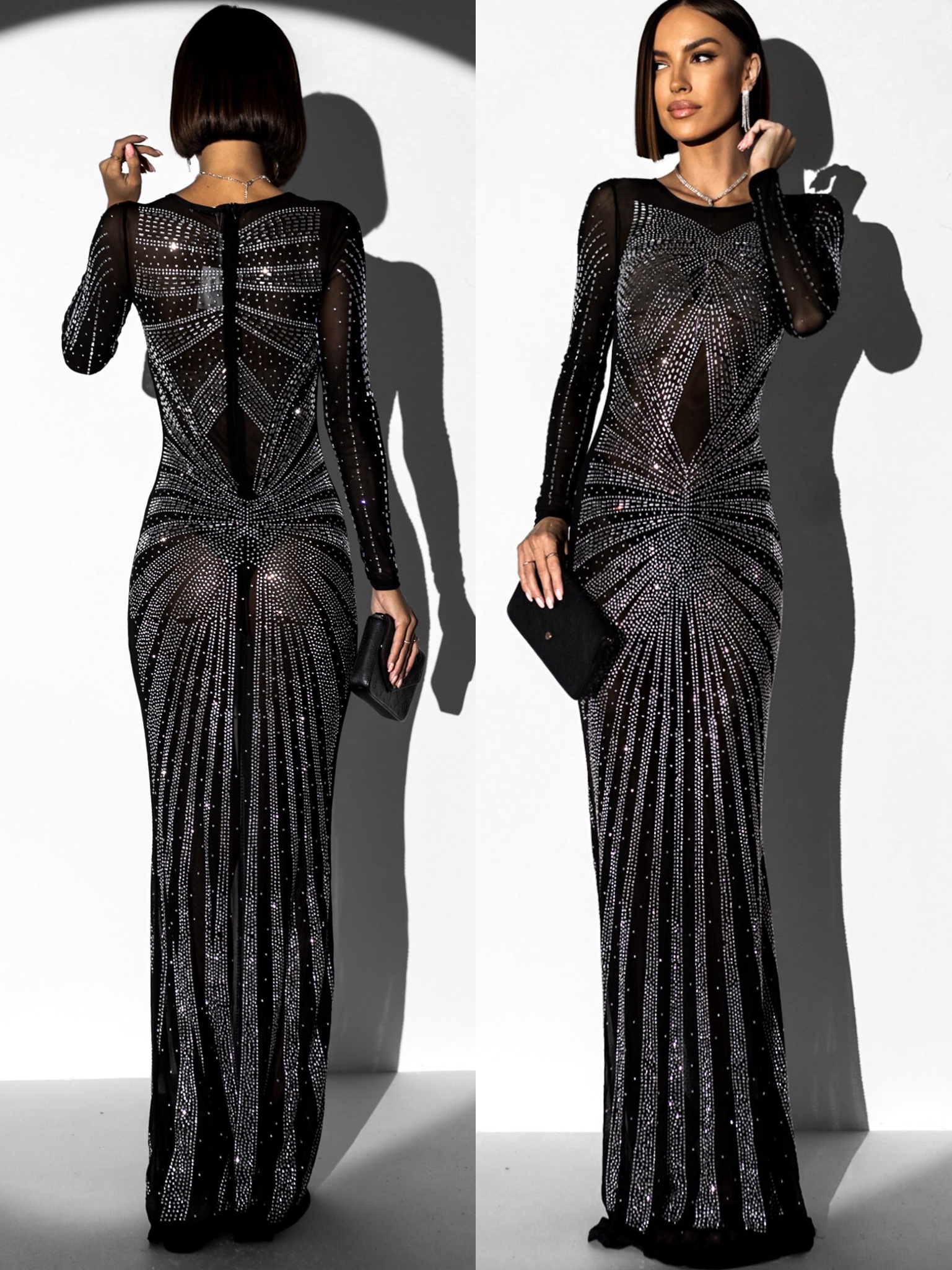 Černé společenské šaty NESTOR s kamínky Velikost: ONESIZE