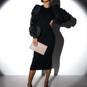 Černé stylové šaty RACHEL s volánkovými rukávy Velikost: ONESIZE