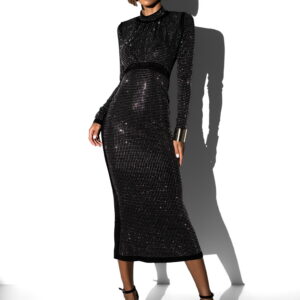 Černé třpytivé večerní šaty ZURINA s kamínky Velikost: M/L