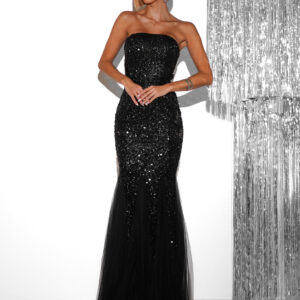 Černé večerní třpytivé šaty LOBOS s flitry Velikost: L