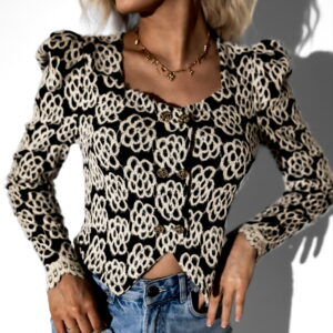 Černý elegantní top SOSIMO s knoflíky a vzory Velikost: M/L