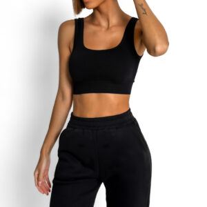 Černý sportovní žebrovaný crop top ROJELIO Velikost: S/M