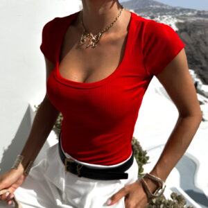 Červené basic žebrované tričko SILUSTE Velikost: ONESIZE