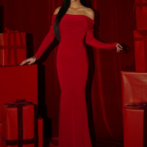 Červené dlouhé společenské šaty SYTRENO se spadlými rameny Velikost: ONESIZE