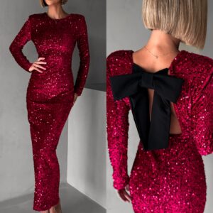 Červené flitrované dlouhé šaty ALPHA Velikost: ONESIZE