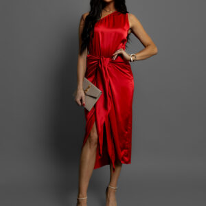 Červené lesklé elegantní šaty LIBIOSI s uzlem Velikost: ONESIZE