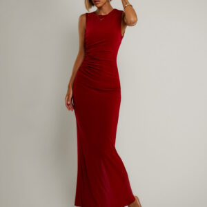 Červené řasené dlouhé elastické šaty ARNIA Velikost: ONESIZE