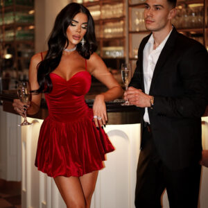 Červené sametové krátké šaty MIANH Velikost: M/L