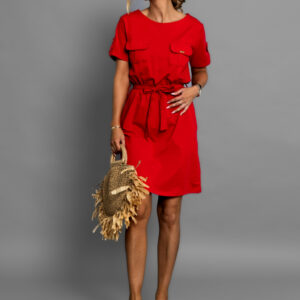 Červené šaty DOMINIQUE s kapsami Velikost: ONESIZE