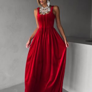 Červené vypasované sametové dlouhé šaty GAZMA Velikost: ONESIZE