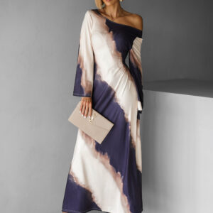 Elegantní oversize saténové maxi šaty BERGEN s vázáním Velikost: L