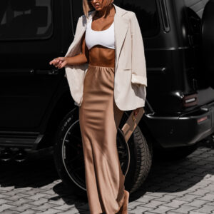 Hnědá dlouhá saténová maxi sukně REGENORY Velikost: ONESIZE