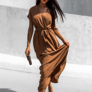 Hnědé delší elegantní šaty FEYLING se zavazováním