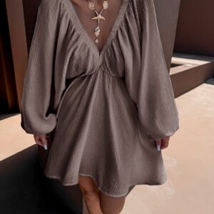 Hnědé krátké mušelínové šaty ABACUT s výstřihem Velikost: ONESIZE