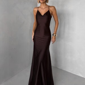 Hnědé společenské jednoduché dlouhé šaty CARMIYA Velikost: ONESIZE