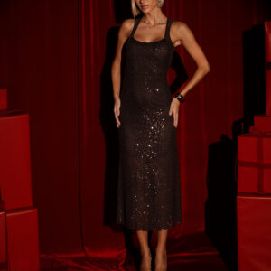 Hnědé třpytivé společenské dlouhé šaty CELINEA Velikost: ONESIZE