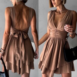 Hnědé vzdušné šaty ORYNA s holými zády Velikost: ONESIZE