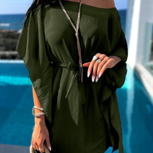 Khaki elegantní šaty  MEERA na zavazování Velikost: ONESIZE