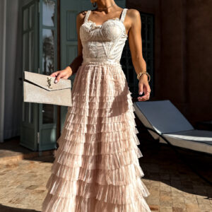 Krémové korzetové šaty DADASE s tylovou sukní Velikost: S/M