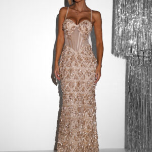 Krémové třpytivé luxusní večerní šaty BALASY Velikost: M