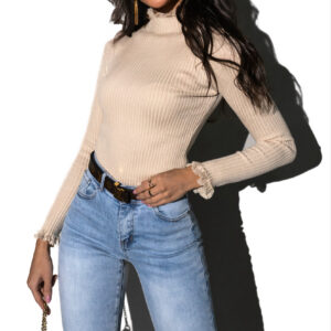 Krémový svetřík CHIASTOL s rolákem a krajkou Velikost: ONESIZE