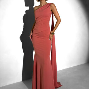 Lososové elegantní dlouhé šaty ELANESSE s vlečkou Velikost: ONESIZE