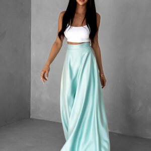 Mentolová saténová dlouhá sukně DENISSE zavinovací Velikost: ONESIZE