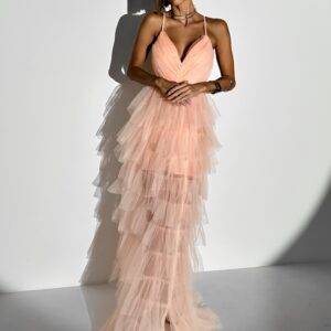 Meruňkové plesové dlouhé šaty AVERKI s tylovou sukní Velikost: S