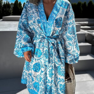 Modré bavlněné boho šaty MARULA s ornamenty Velikost: M/L