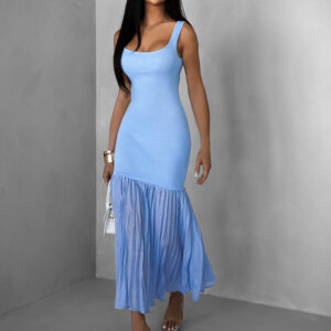 Modré dlouhé elastické šaty FINIASA Velikost: M/L