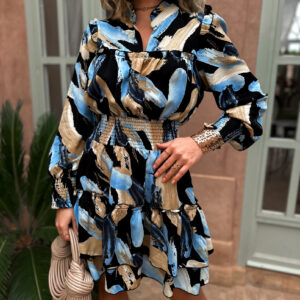 Modré krátké košilové šaty HOLGER s volánky Velikost: L