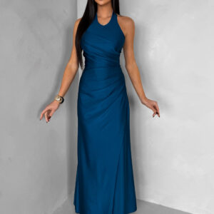 Petrolejové společenské dlouhé šaty SYVONA Velikost: ONESIZE