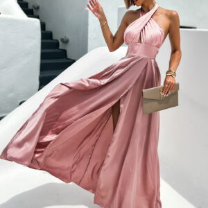 Růžové dlouhé saténové šaty EMERIK Velikost: ONESIZE