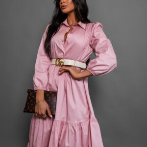 Růžové košilové šaty ANITE s dlouhým rukávem