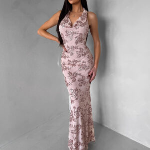 Růžové společenské dlouhé šaty HENTARI s flitry Velikost: ONESIZE