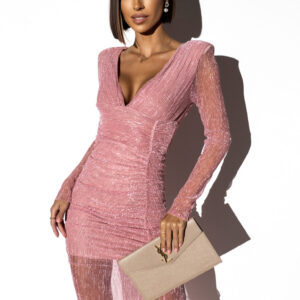 Růžové třpytivé šaty NYKTEUS s řasením Velikost: ONESIZE