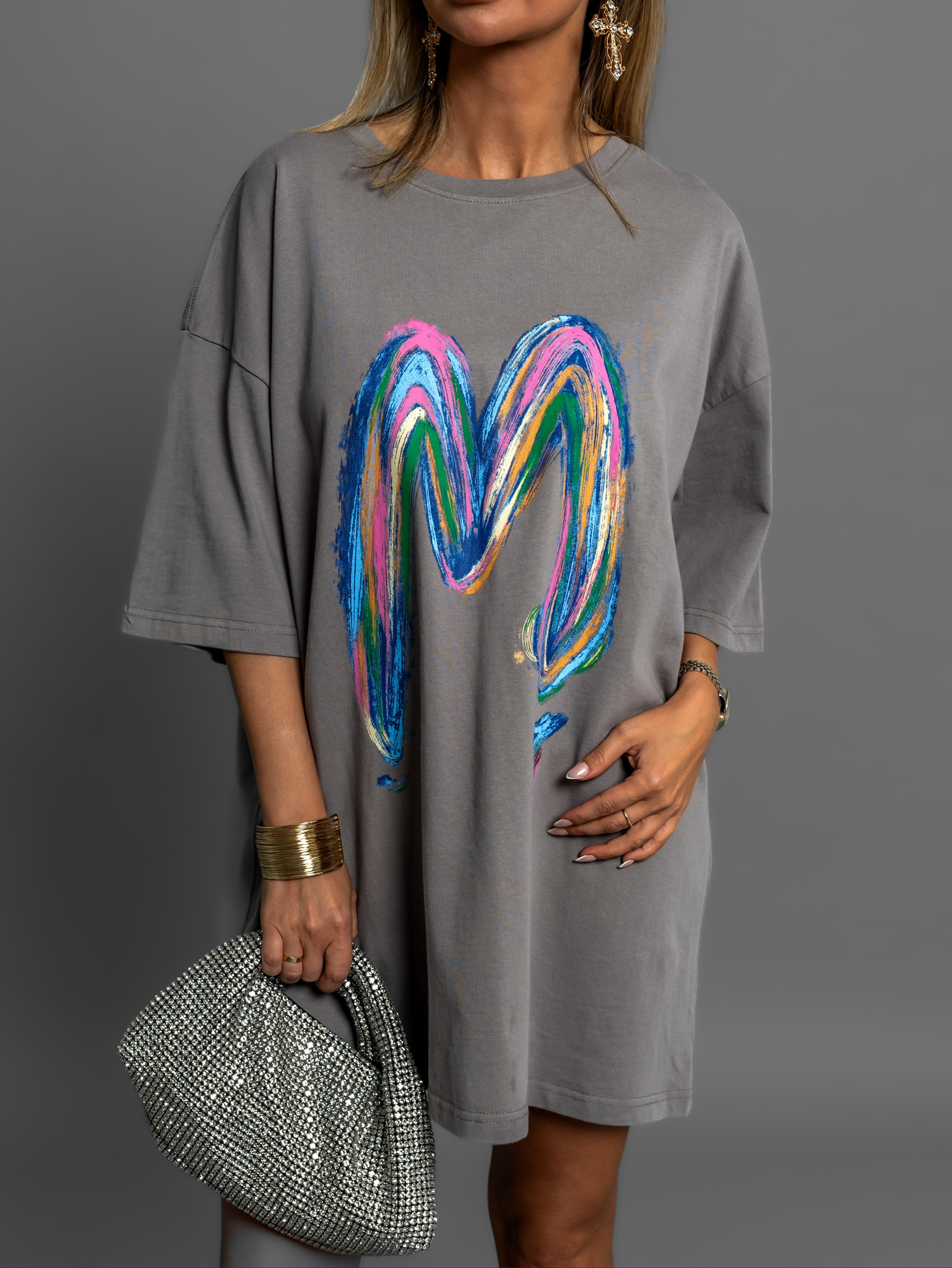 Šedé oversize triko PACHOM 100% bavlna Velikost: ONESIZE - Obrázek 3