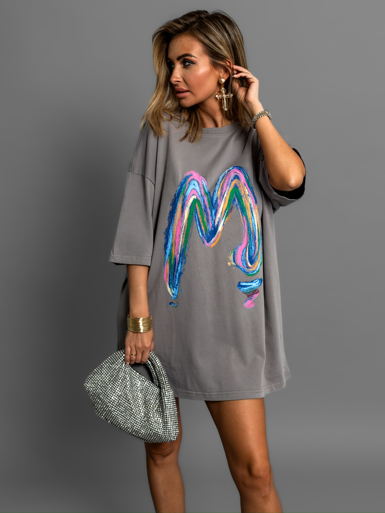 Šedé oversize triko PACHOM 100% bavlna Velikost: ONESIZE