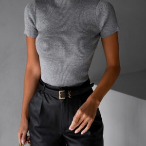 Šedé žebrované triko EVANTIA s krátkým rukávem Velikost: ONESIZE