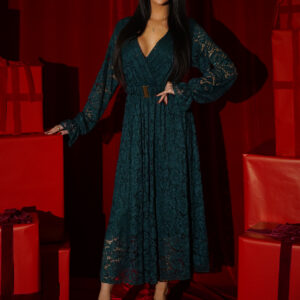 Smaragdové krajkové společenské midi šaty LIRONDE Velikost: ONESIZE